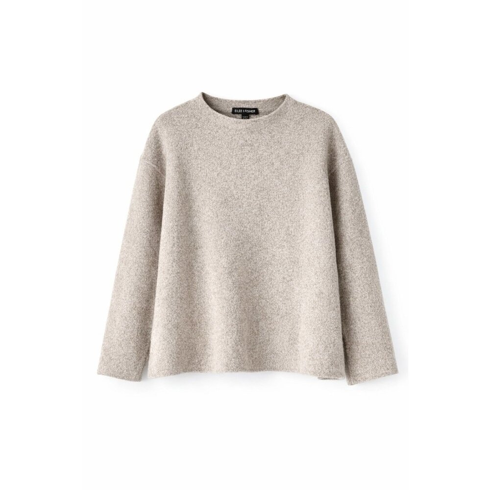 Eileen Fisher 100% Wool Knit Sweater Beige Boxy Fit Womens Size L